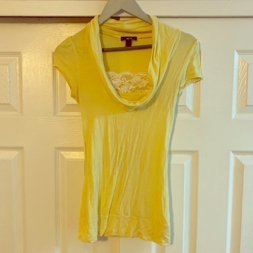 BCX Yellow & White‎ Lace Design Tunic Top XS